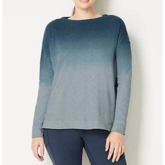 J Jill Fit Relaxed Fit Cotton Gray Blue Pullover Long Sleeve Lounge Top Women S - Picture 1 of 8